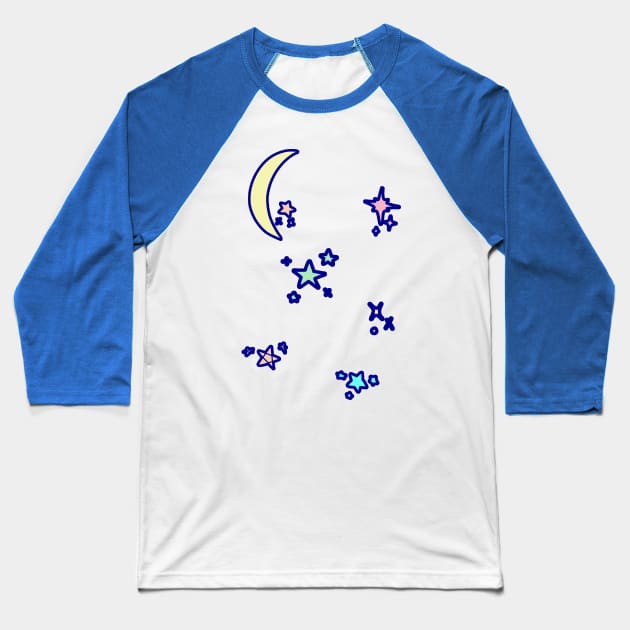 Moon and Stars Baseball T-Shirt by saradaboru